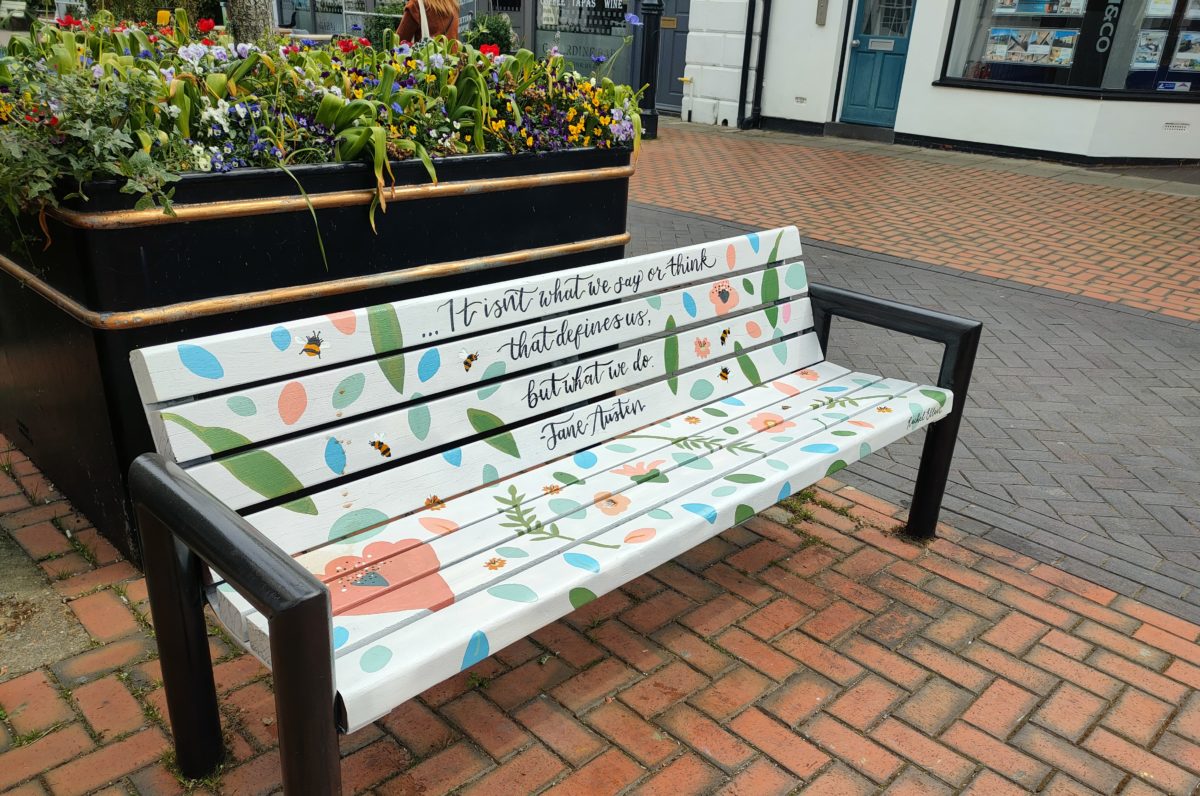Streets Alive ArtWell London Street bench website resized pic website resized pic bench Jane Austin Quote